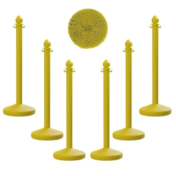 Montour Line Yellow Plastic Stanchion (6 pack), 2.5 in Diameter, and 50 Ft of Chain PLS-YW-25-6-50 - main